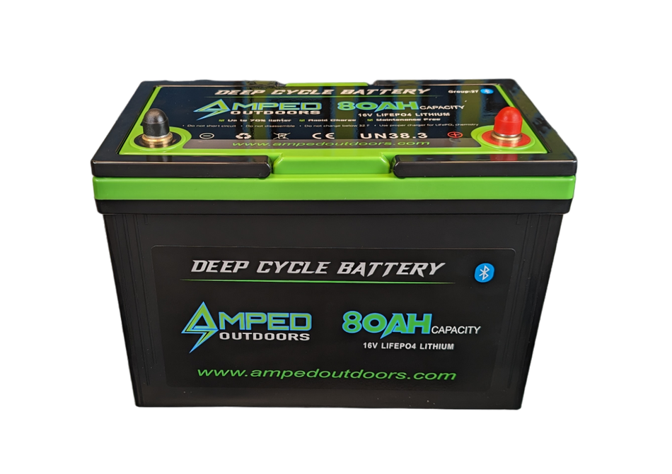 16V 80Ah LiFePO4 Battery - Bluetooth - IP67 Waterproof - On board Charger Included!