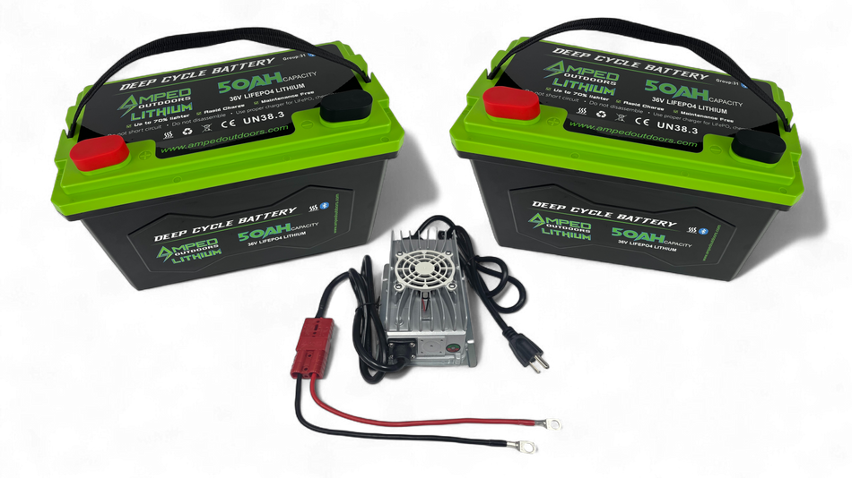 36V 100Ah Trolling Motor Lithium Battery System (2 36V 50Ah LiFePO4 Batteries in Parallel) - Bluetooth - IP67 Waterproof - Heated - 36V Charger