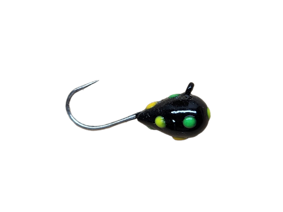 Clam Drop Jig XL 1/32 oz - Black Glow White Dot Tungsten Ice Fishing Jig
